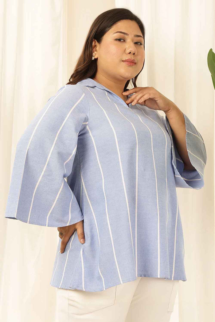 Plus Size Blue Striped Chambray Top