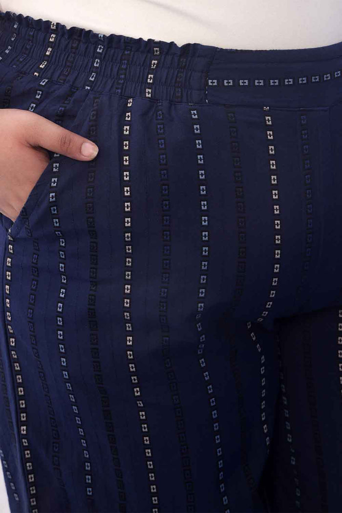 Plus Size Blue Weave Work Cotton Kurta Coord Set