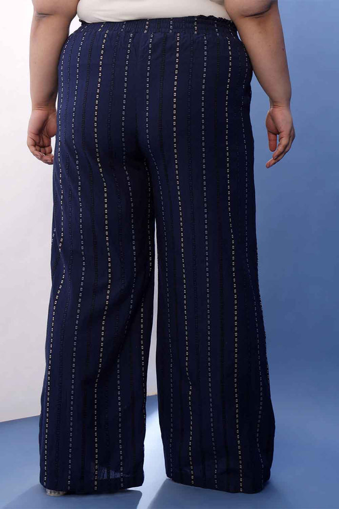 Plus Size Blue Weave Work Cotton Kurta Coord Set