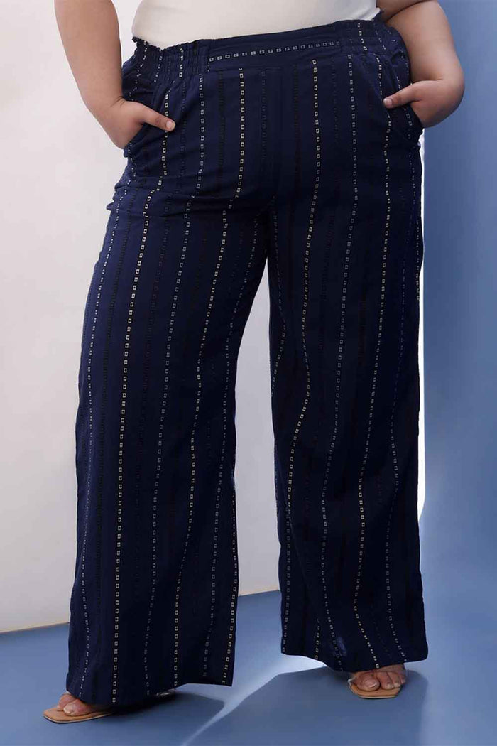 Plus Size Blue Weave Work Cotton Shirt Coord Set