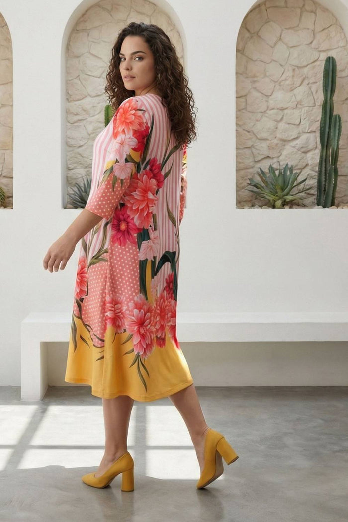 Plus Size Blush Floral Striped Printed A-Line Dress