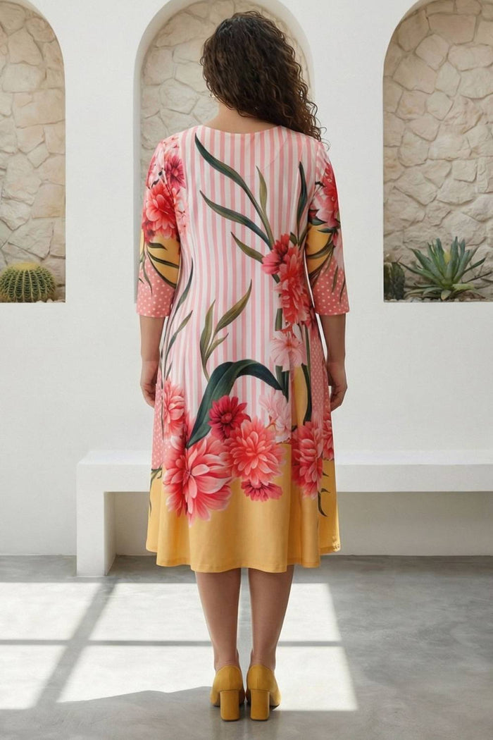Plus Size Blush Floral Striped Printed A-Line Dress