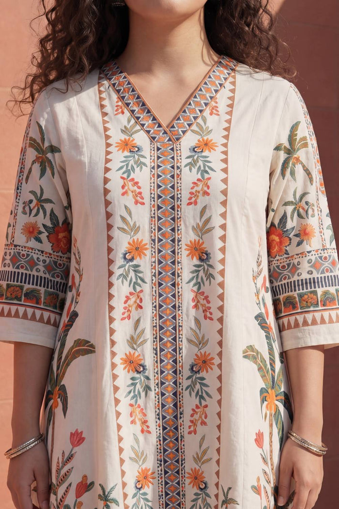 Plus Size Boho Floral Panel Print Cotton Midi Dress