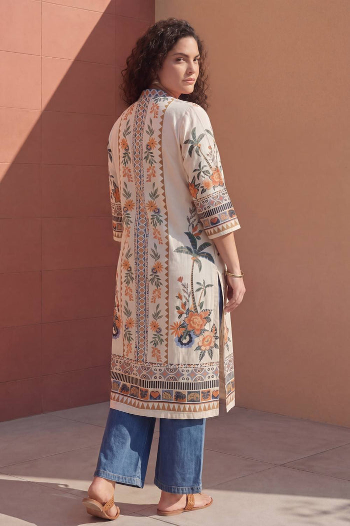 Plus Size Boho Floral Print Cotton V-Neck Kurta