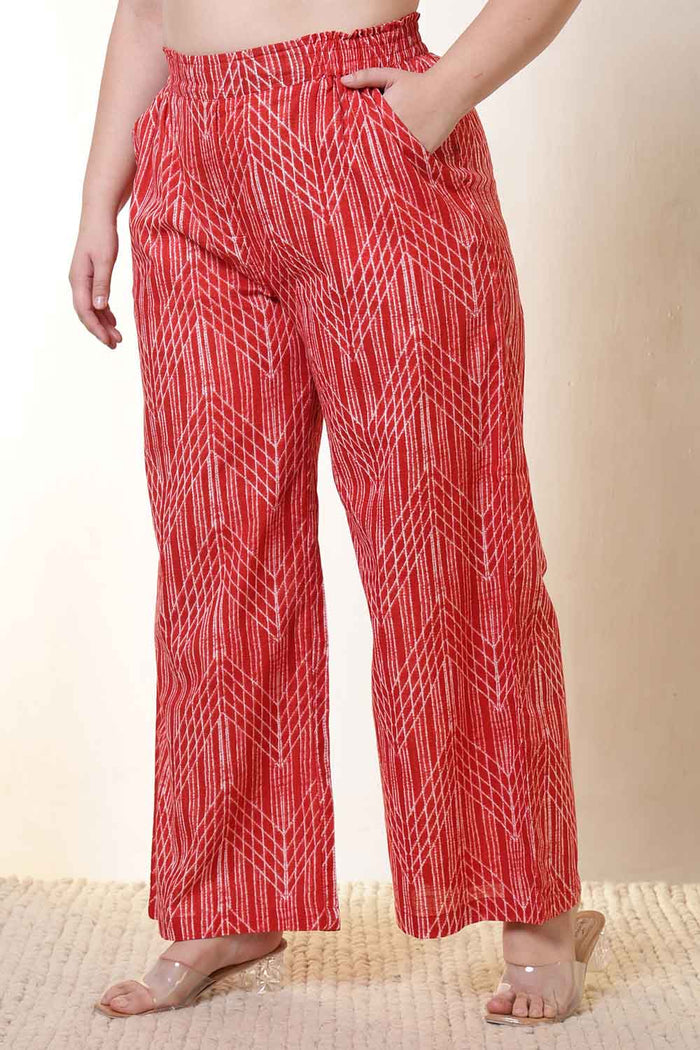 Plus Size Bold Red & White Print Cotton Kurta Coord Set