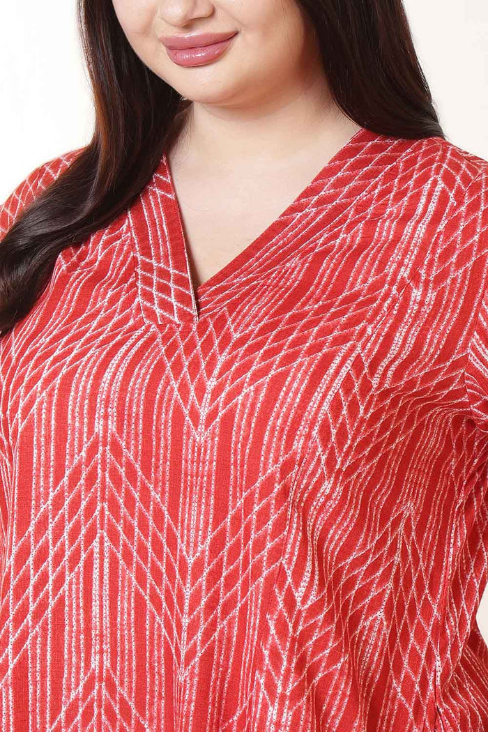 Plus Size Bold Red & White Print Cotton Midi Dress