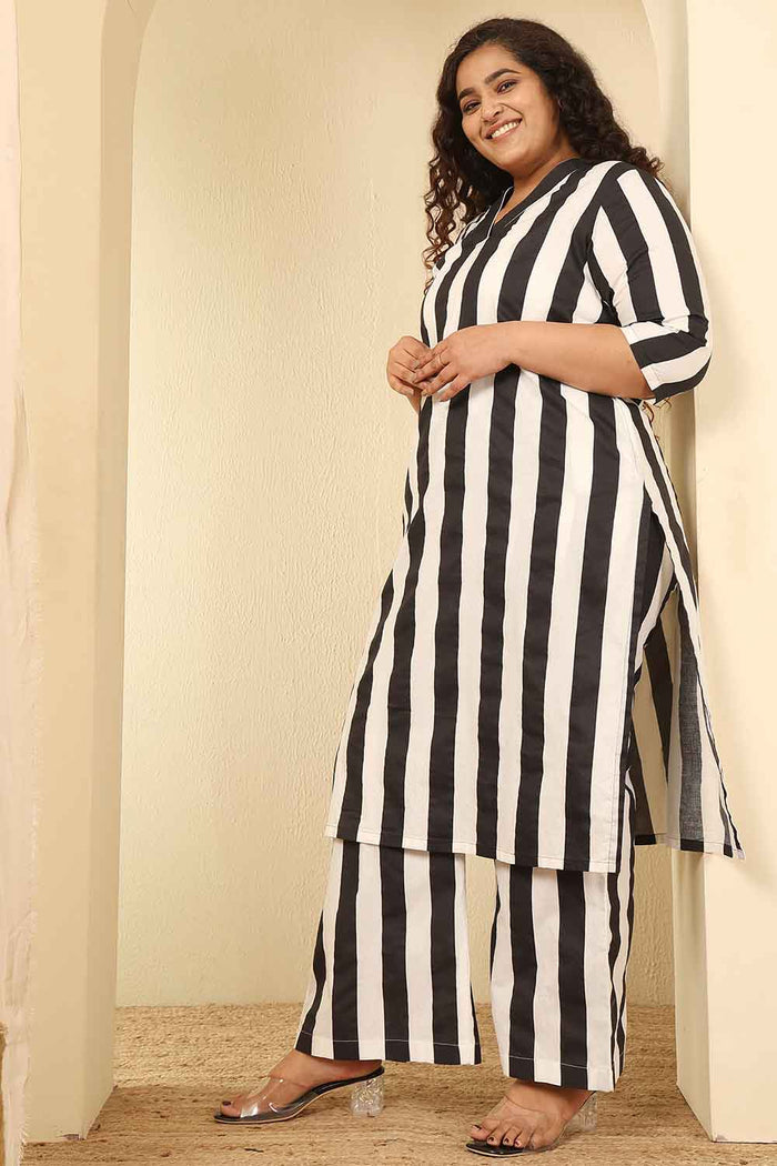 Plus Size Bold Striped Cotton Kurta Coord Set