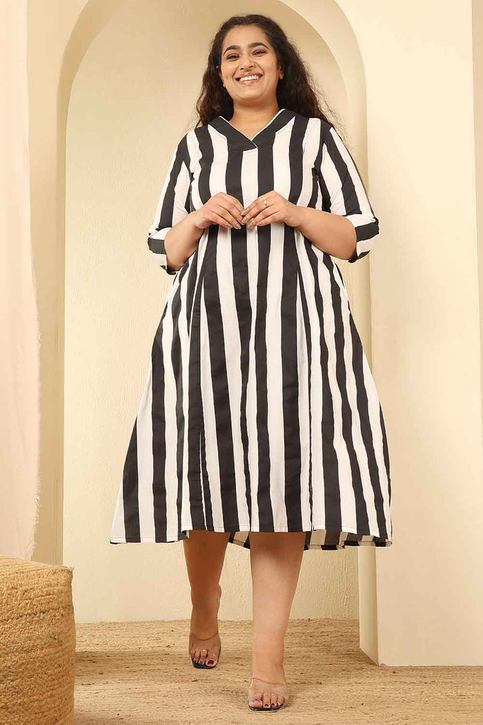Plus Size Bold Striped Cotton Midi Dress