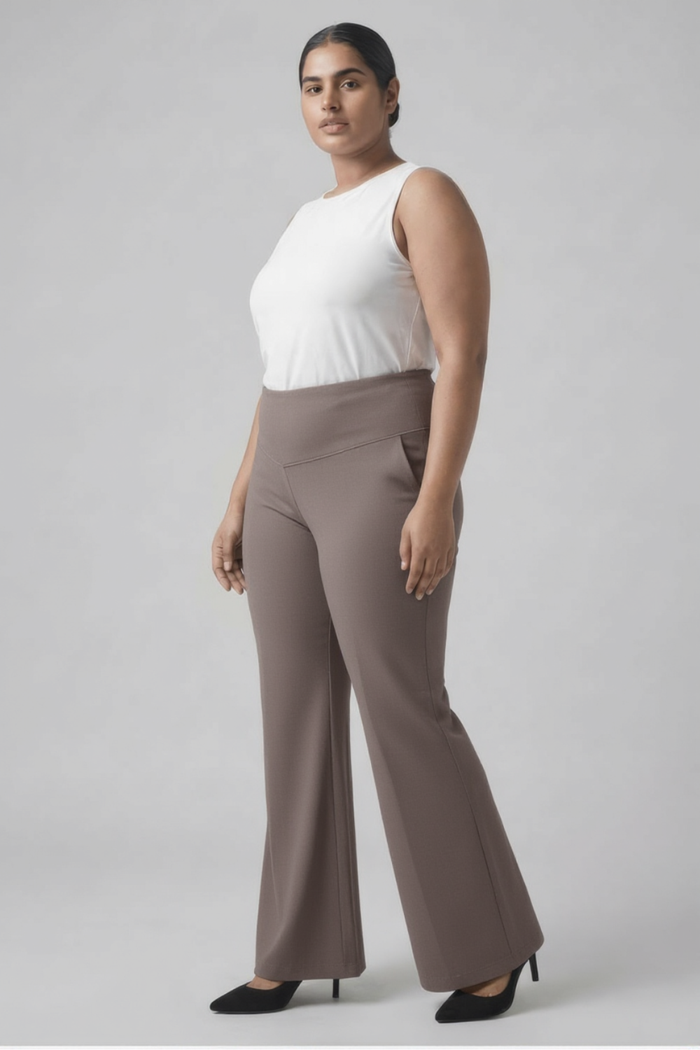 Plus Size Brownish Grey Tummy Shaper Boot Cut Pants