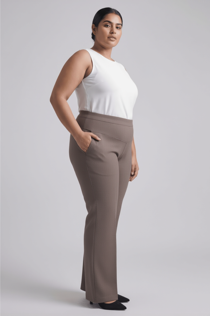 Plus Size Brownish Grey Tummy Shaper Boot Cut Pants