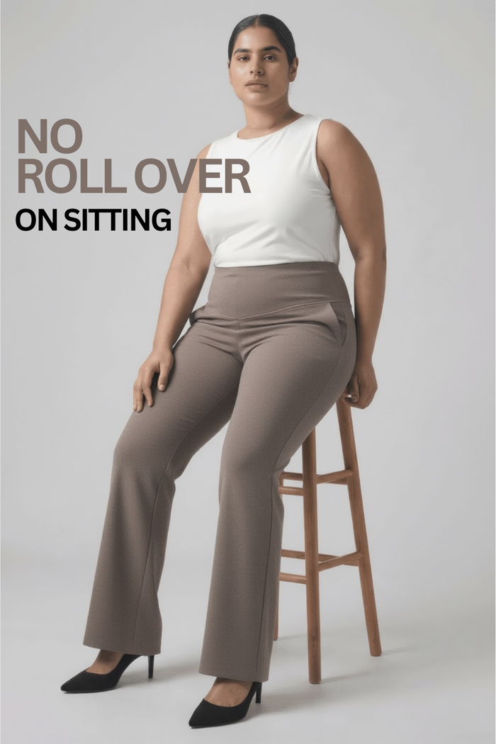 Plus Size Brownish Grey Tummy Shaper Boot Cut Pants