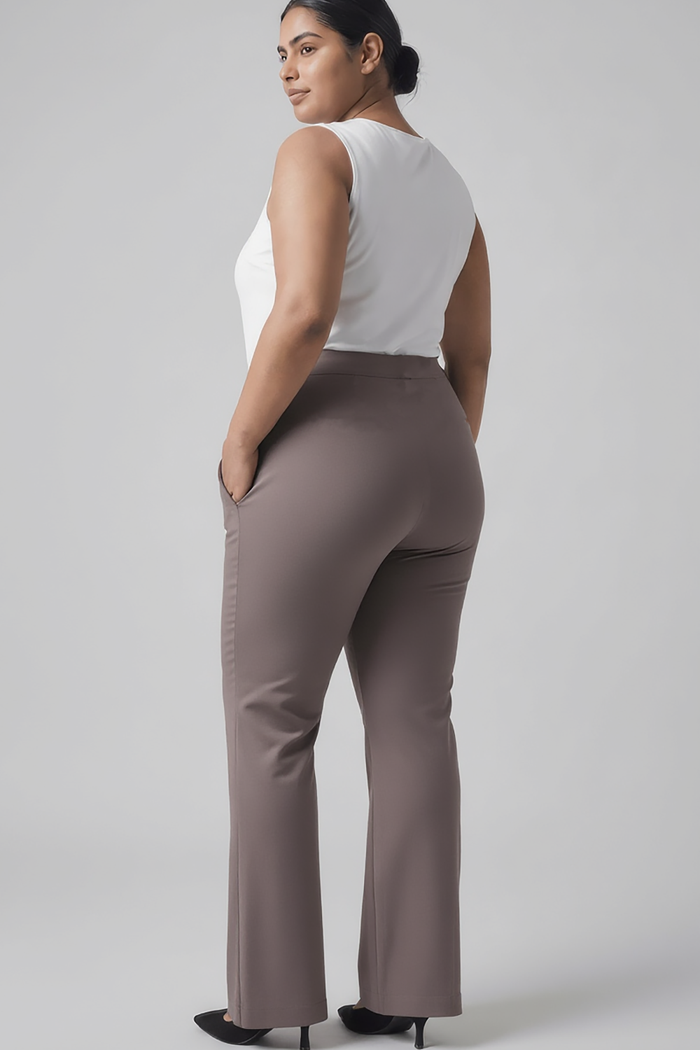 Plus Size Brownish Grey Tummy Shaper Boot Cut Pants