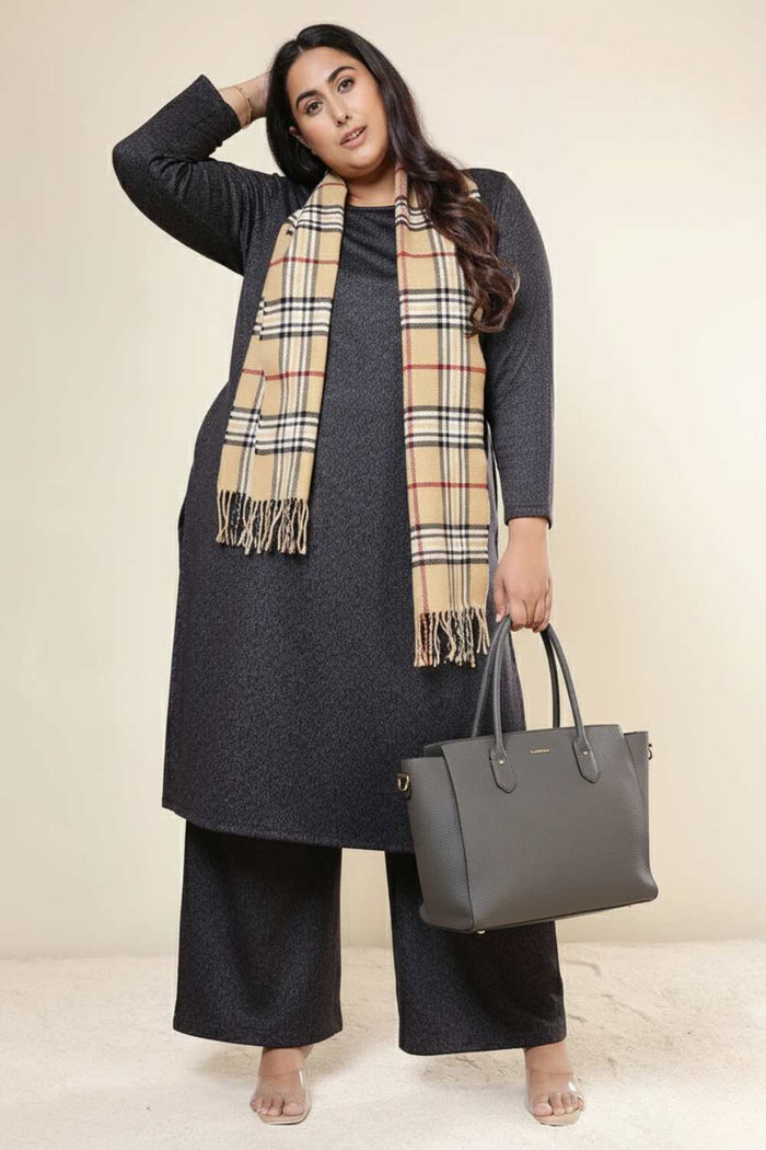 Plus Size Charcoal Grey SnugWeave™ Winter Kurta Coord Set