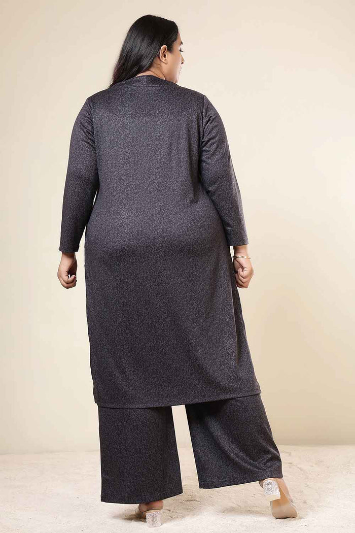 Plus Size Charcoal Grey SnugWeave™ Winter Kurta Coord Set