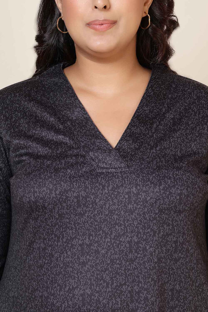 Plus Size Charcoal Grey V Neck SnugWeave™ Winter Kurta