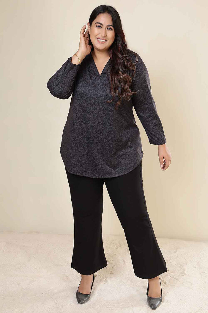 Plus Size Charcoal Grey V Neck SnugWeave Winter Top