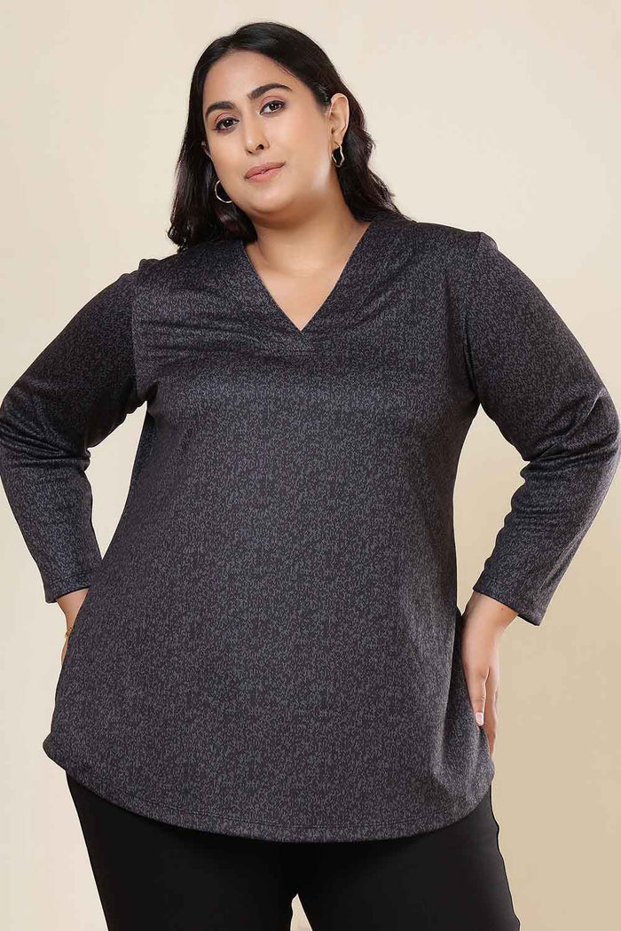 Plus Size Charcoal Grey V Neck SnugWeave Winter Top
