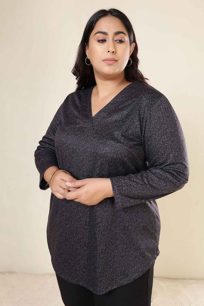 Plus Size Charcoal Grey V Neck SnugWeave Winter Top