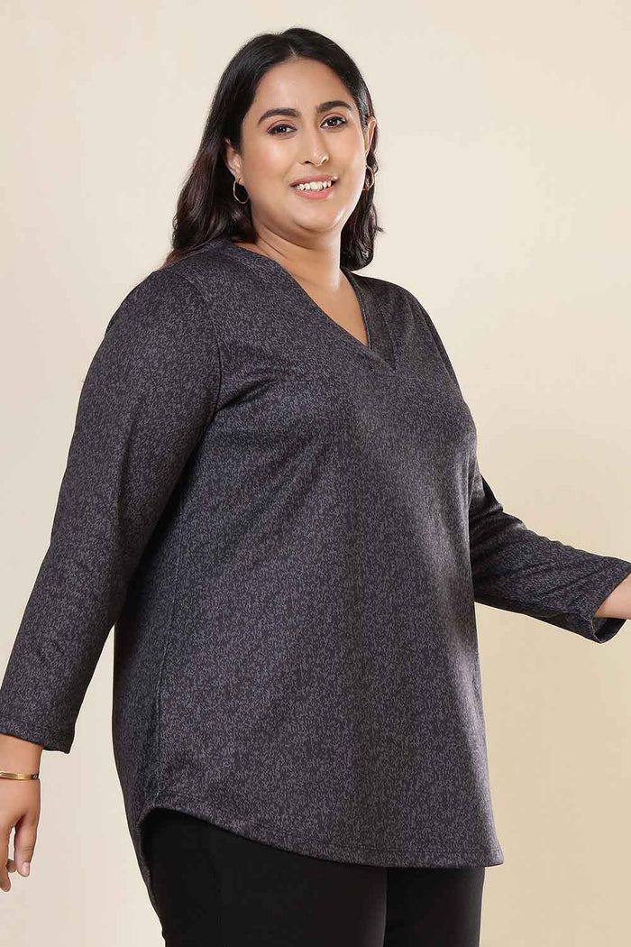 Plus Size Charcoal Grey V Neck SnugWeave Winter Top