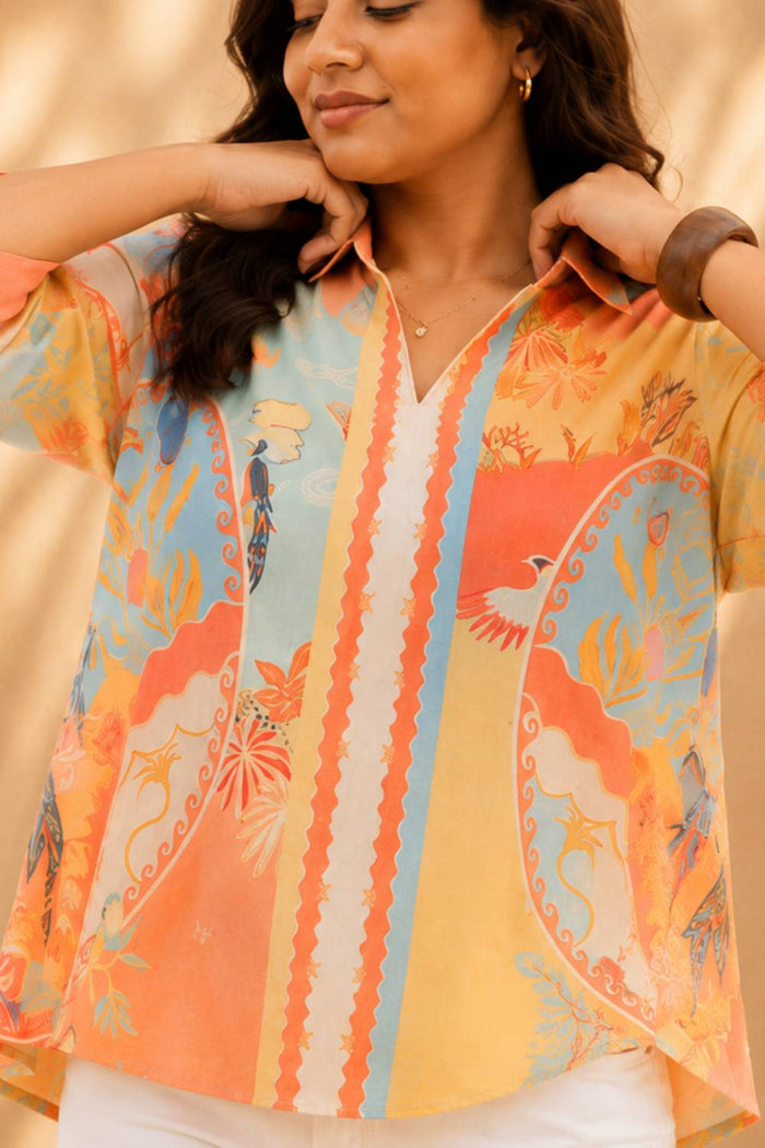 Plus Size Coral Breeze Printed Cotton Top