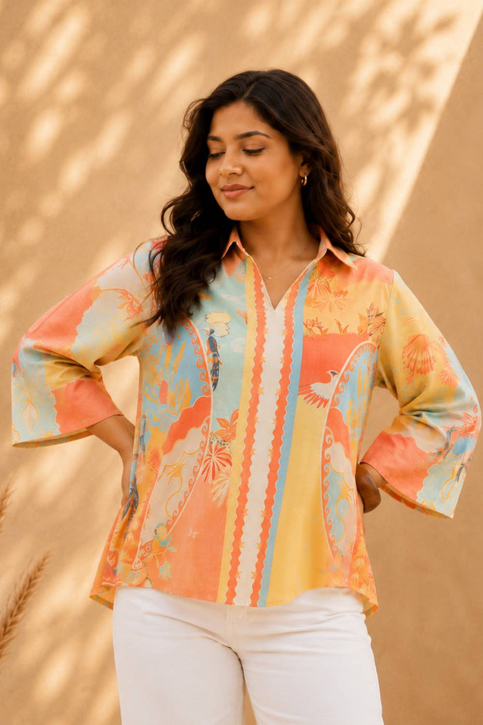 Plus Size Coral Breeze Printed Cotton Top