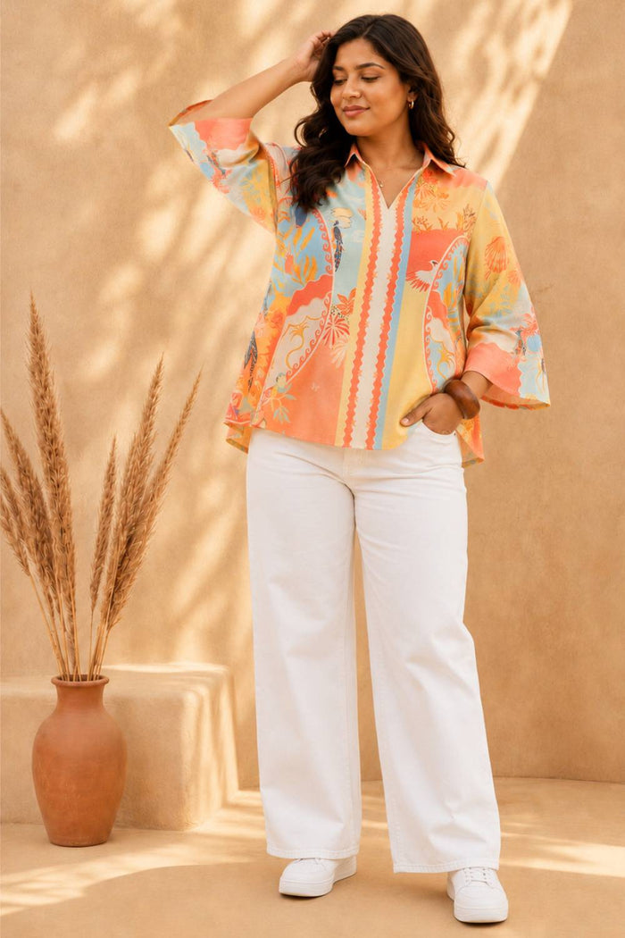 Plus Size Coral Breeze Printed Cotton Top