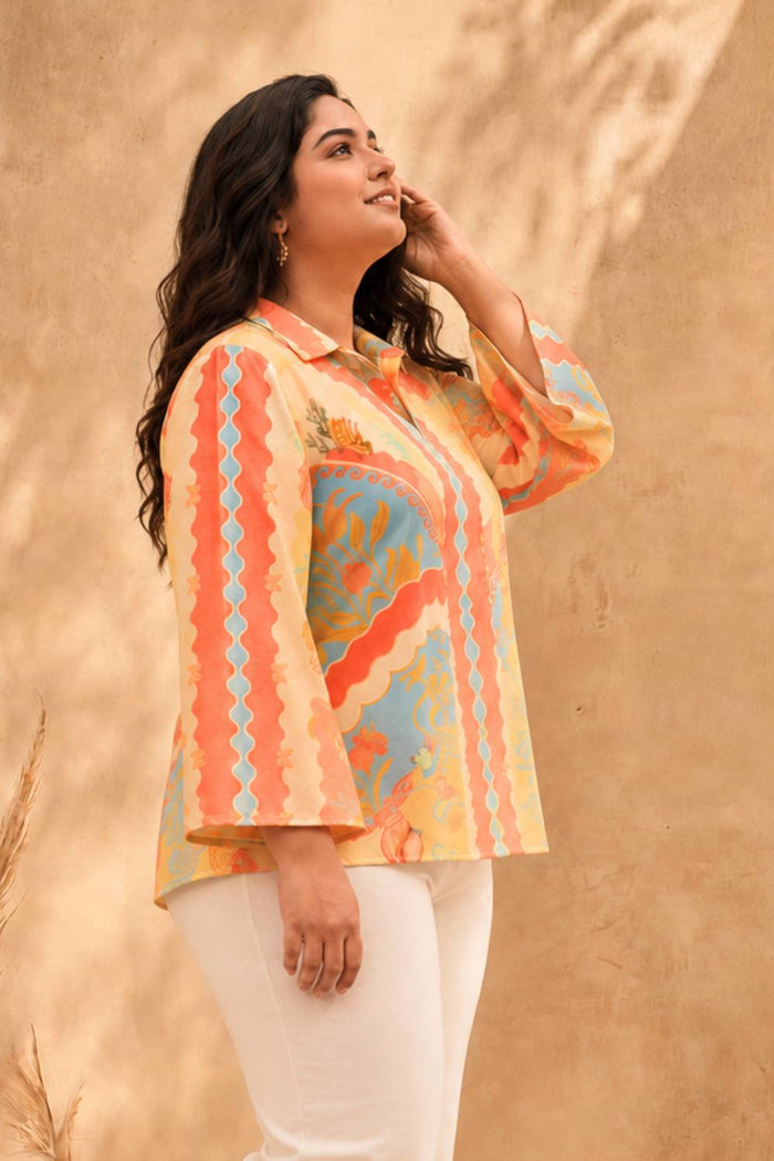 Plus Size Coral Breeze Printed Cotton Top