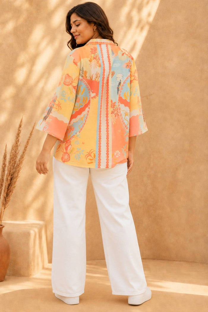 Plus Size Coral Breeze Printed Cotton Top