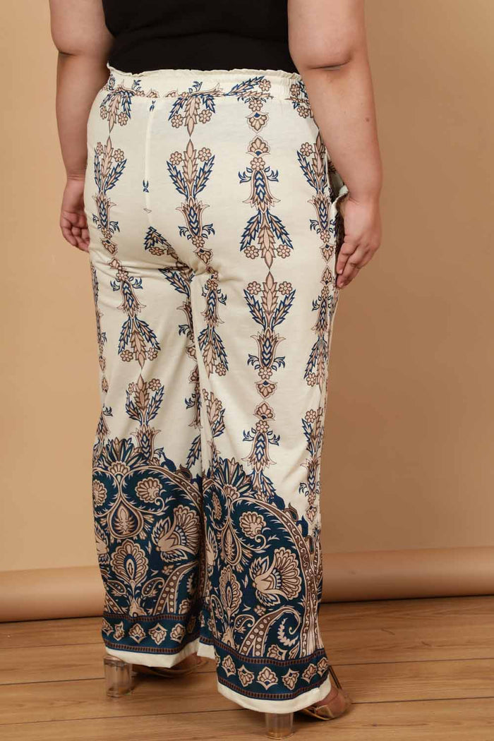 Plus Size Cream Luxe Ethnic Print High Waist Pants