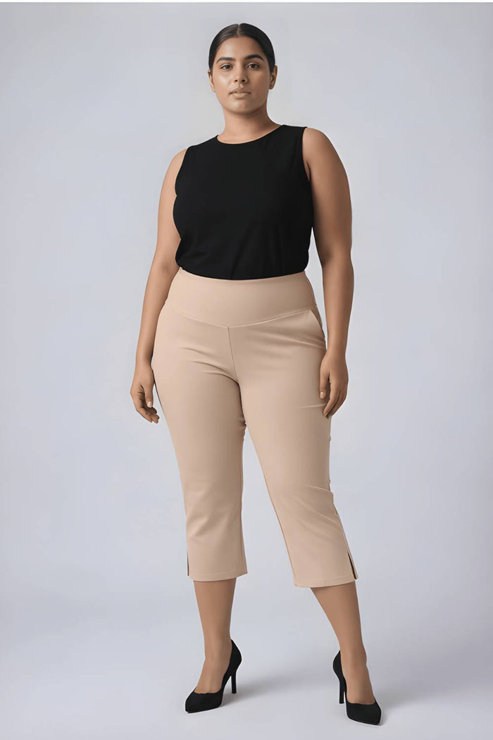 Plus Size Cream New Fit Tummy Tucker Crop Pants