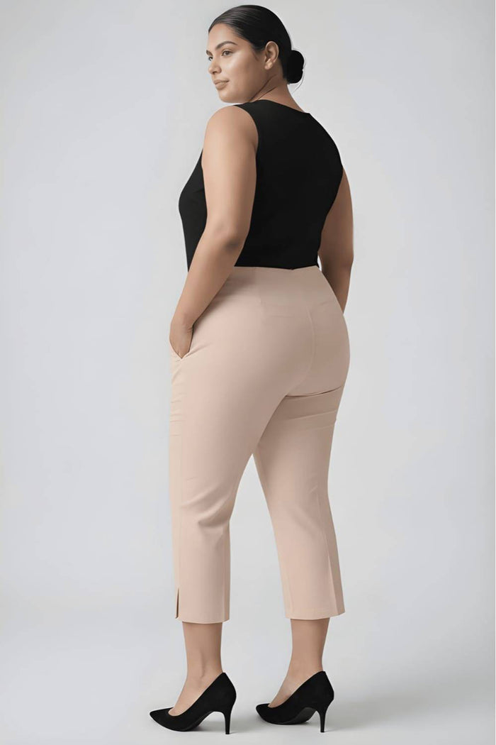 Plus Size Cream New Fit Tummy Tucker Crop Pants