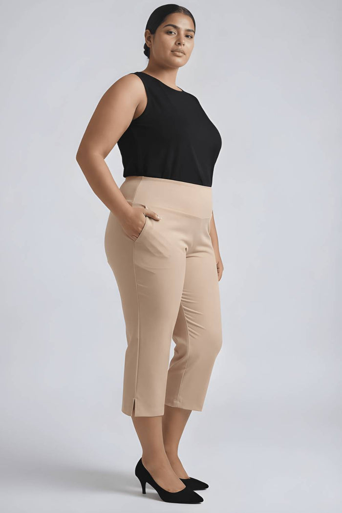 Plus Size Cream New Fit Tummy Tucker Crop Pants