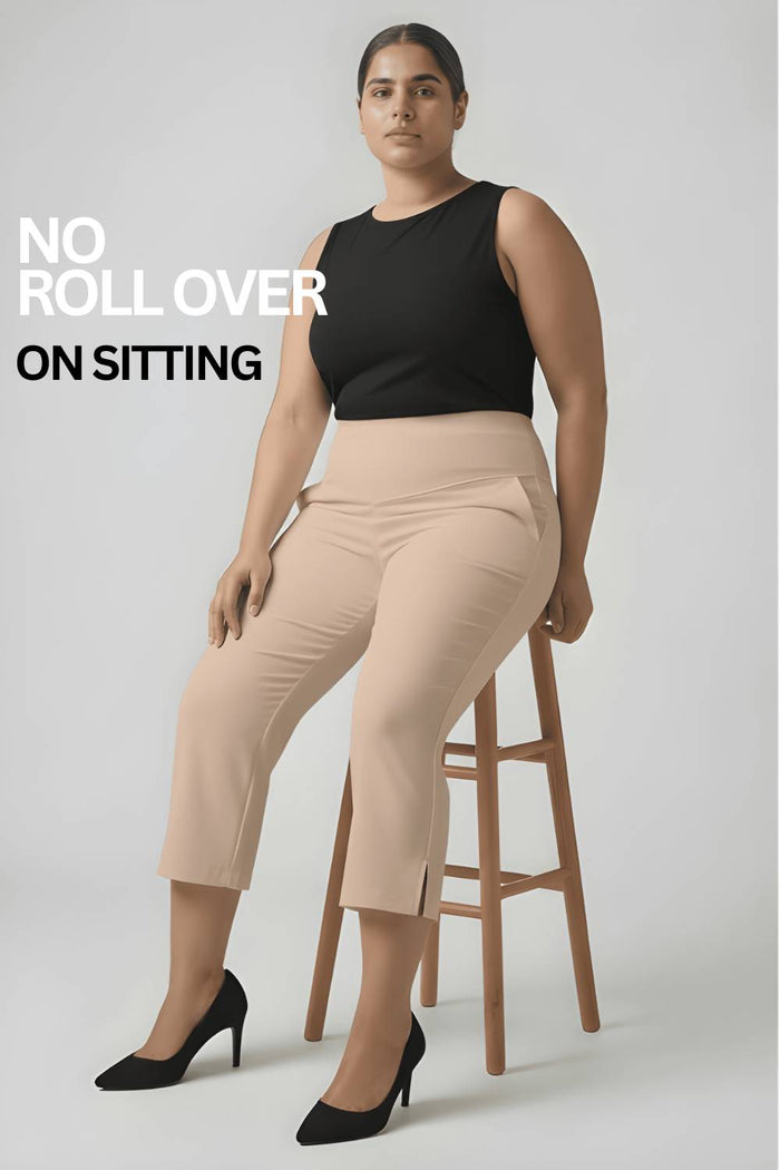 Plus Size Cream New Fit Tummy Tucker Crop Pants