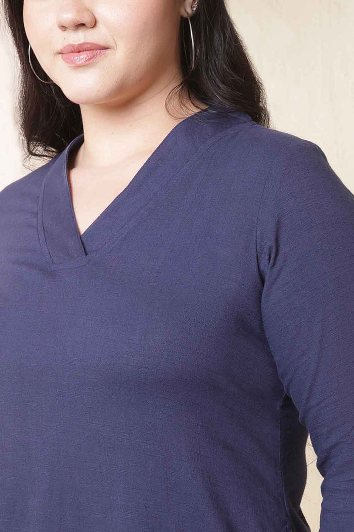 Plus Size Dark Blue Cotton Kurta Coord Set