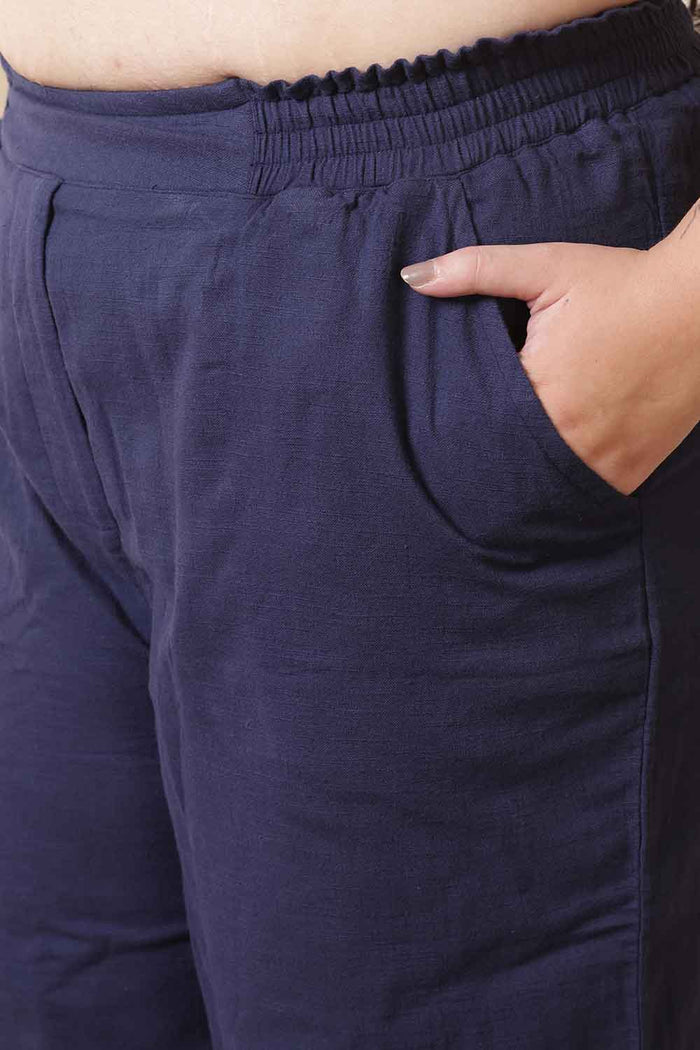 Plus Size Dark Blue Cotton Shirt Coord Set