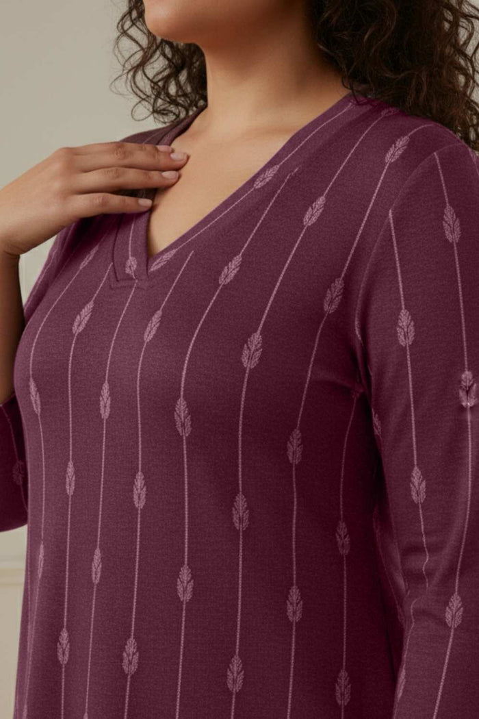 Plus Size Deep Red SnugWeave™ V Neck Kurta