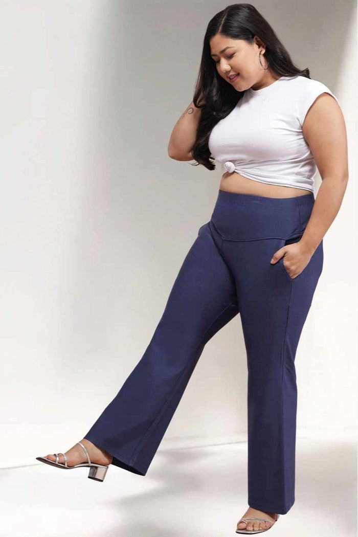 Plus Size Denim Blue Tummy Shaper Flare Pants