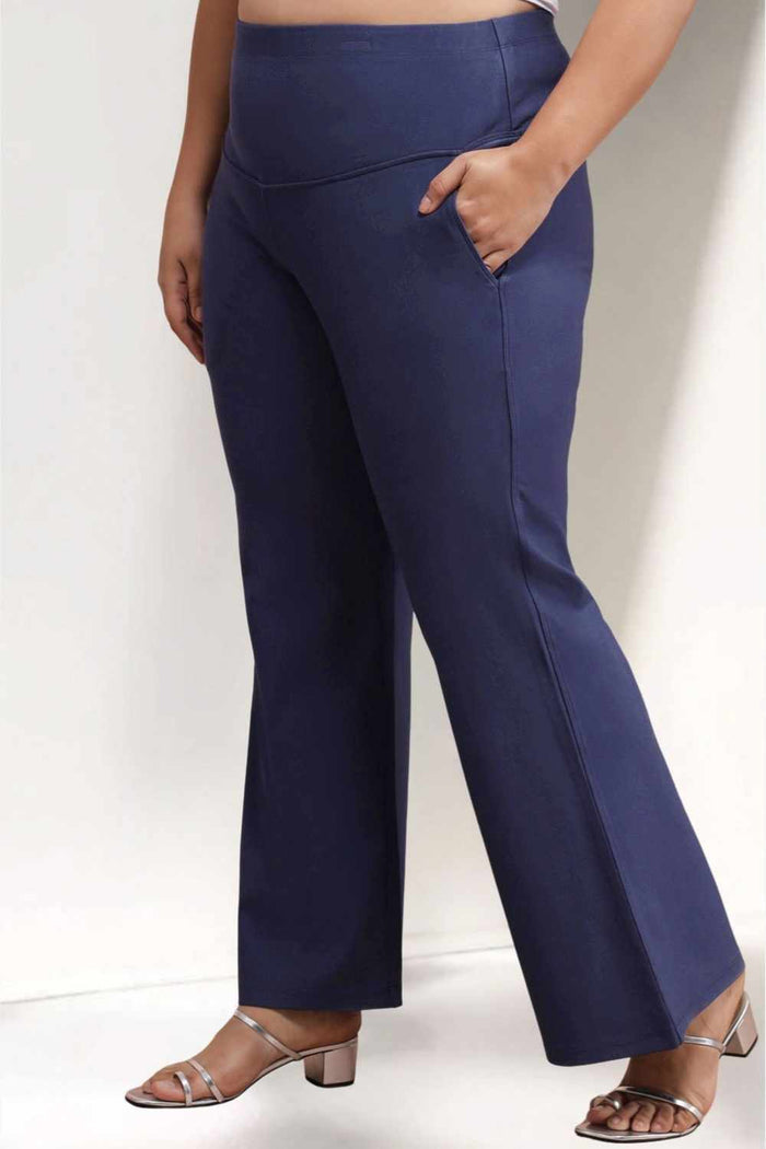 Plus Size Denim Blue Tummy Shaper Flare Pants