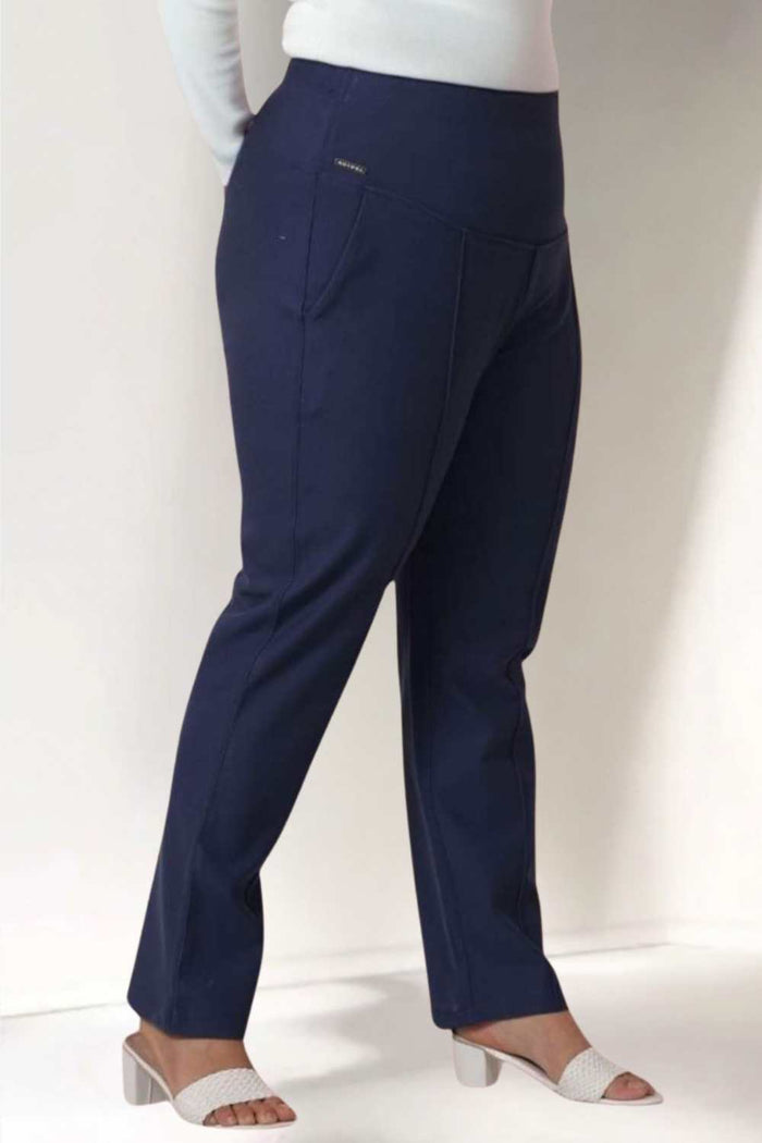 Plus Size Denim Blue Tummy Shaper Straight Fit Pants