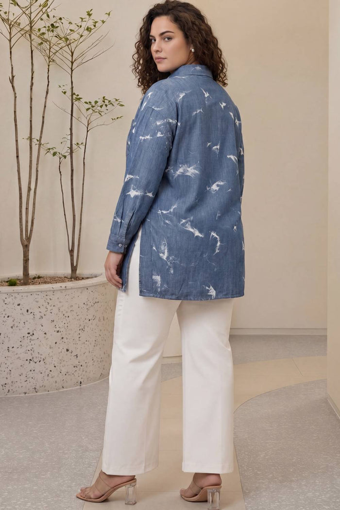 Plus Size Denim Cotton Shirt Marble Wash