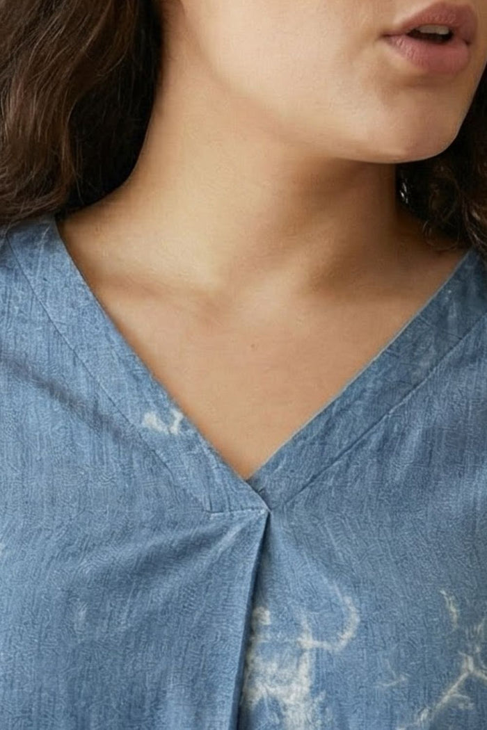 Plus Size Denim Cotton Top Marble Wash