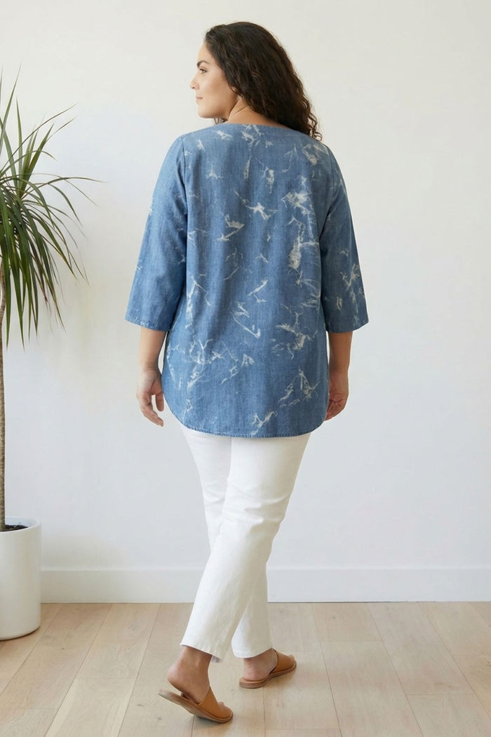 Plus Size Denim Cotton Top Marble Wash