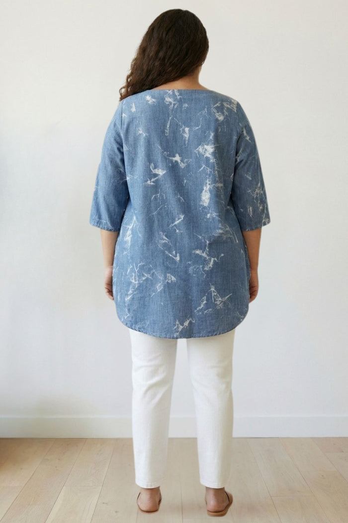 Plus Size Denim Cotton Top Marble Wash