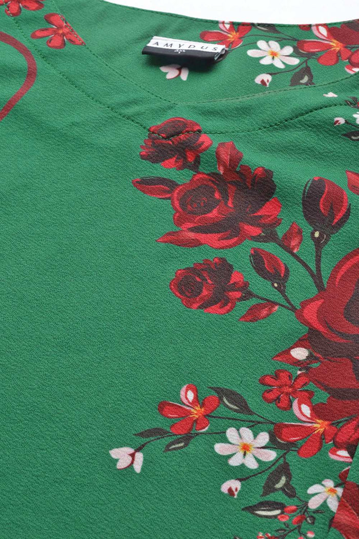 Plus Size Ditsy Green Red Floral Dress