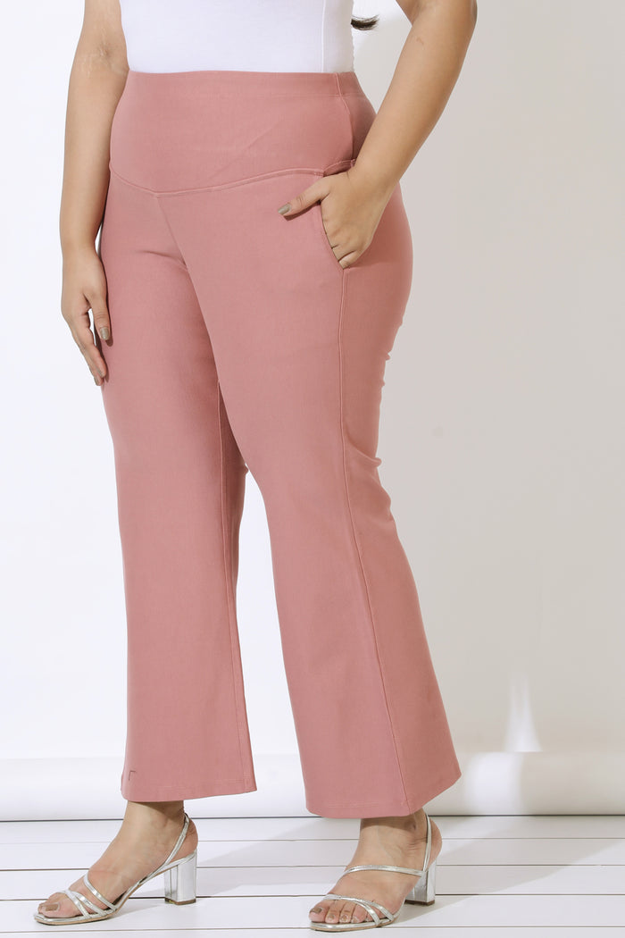 Plus Size Dusty Pink Tummy Shaper Flare Pants