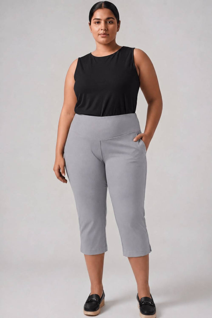 Plus Size English Grey New Fit Tummy Tucker Crop Pants