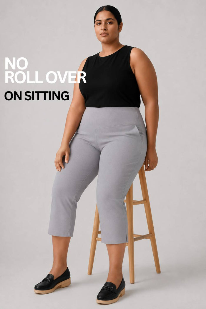 Plus Size English Grey New Fit Tummy Tucker Crop Pants