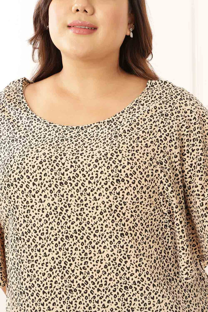 Plus Size Flare Sleeve Leopard Print Top