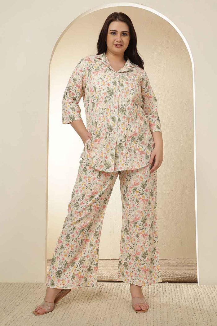 Plus Size Floral Print Shirt Coord Set
