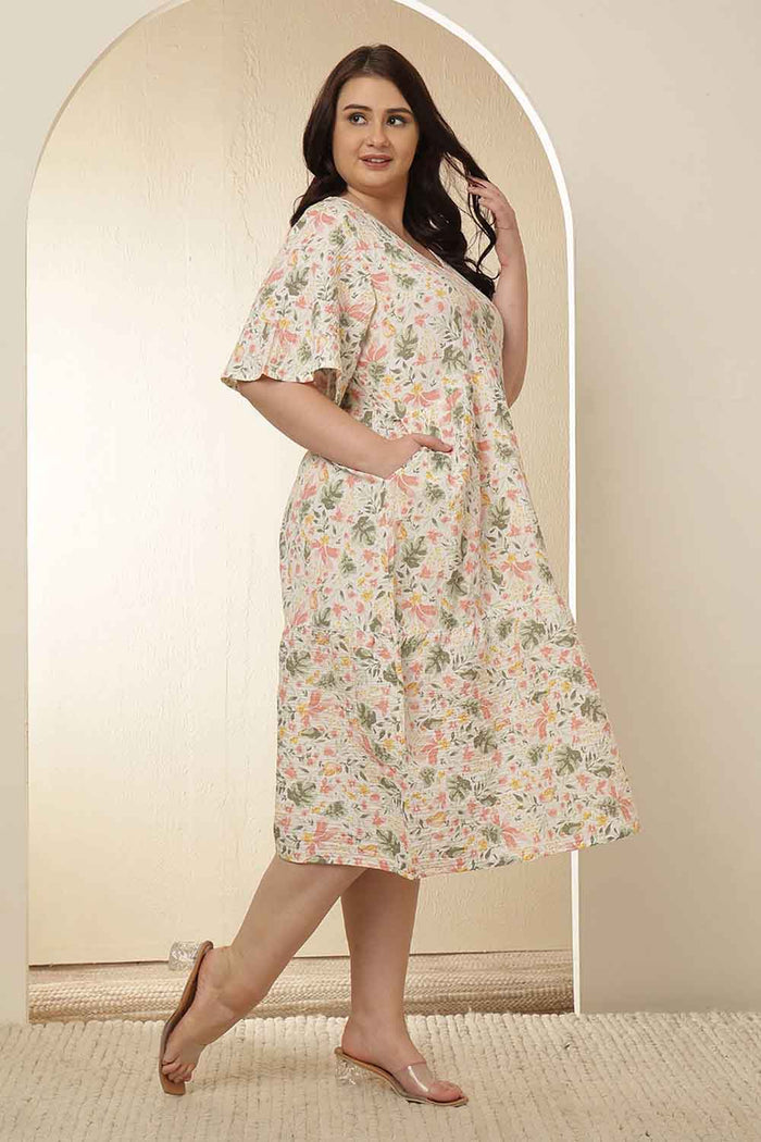Plus Size Floral Print Tiered Cotton Dress